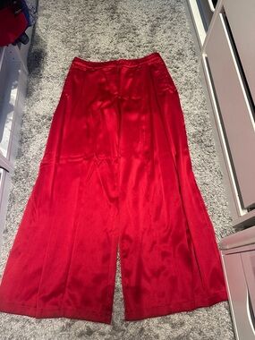 Forever 21 Red Satin Wide-Leg Trousers